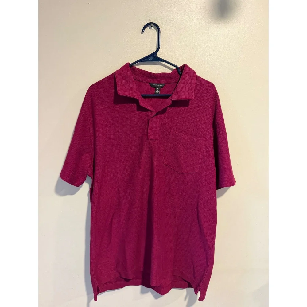 Banana Republic Mens Large Tall Magenta Pink Cotton Pique Pocket Polo Shirt